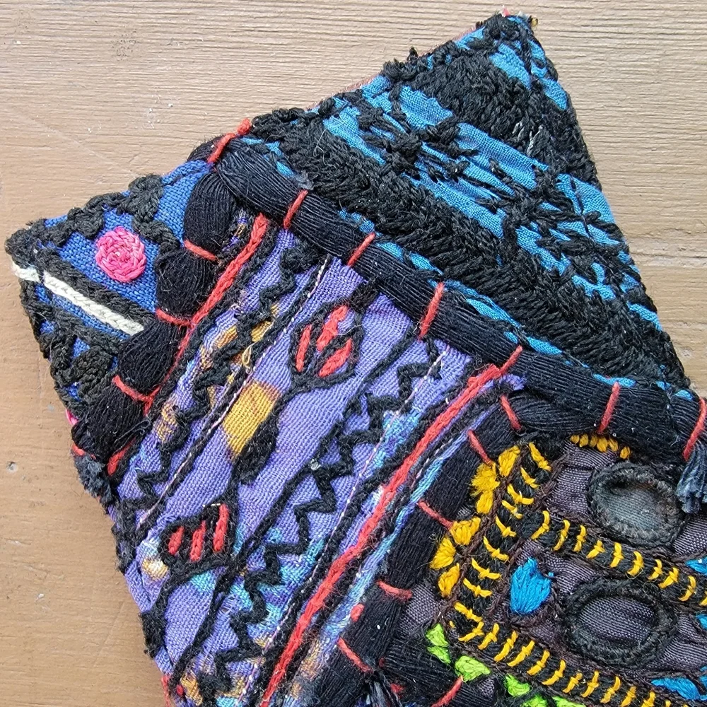 🍄🪬 Free People Boho Embroidered Repurposed vtg banjara hippie Wallet card case